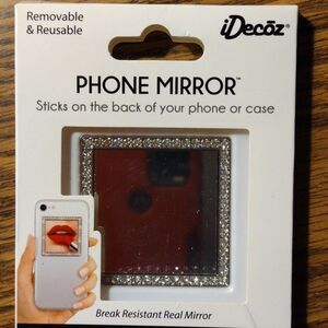iDecoz Removable Stick On Phone Case Mirror Silver Rhinestones NEW